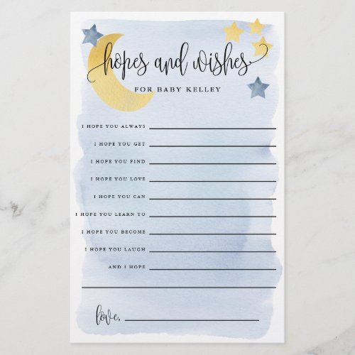 Over The Moon Blue Baby Hopes  Wishes Paper Card