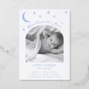 Over the Moon Blue Baby Letterpress Photo Cards