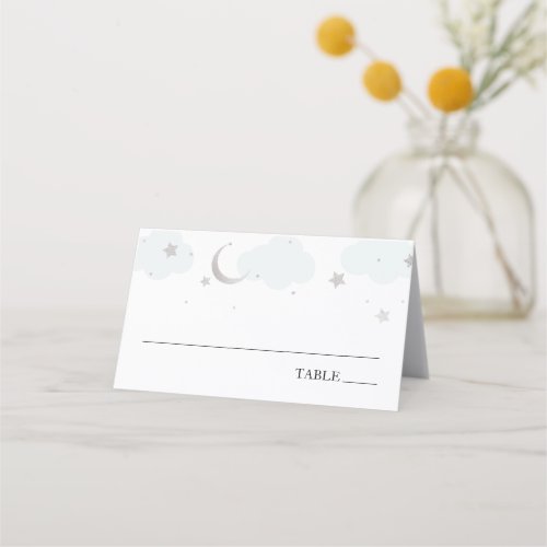 Over the Moon Blue Baby Name Place Cards