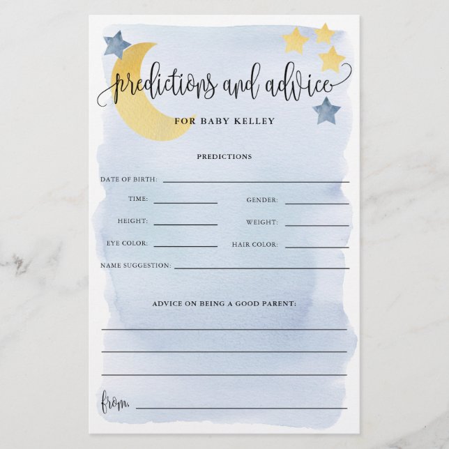 Over The Moon, Blue Baby Predictions Paper Card (Front)