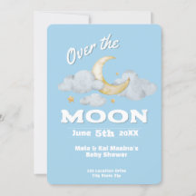 Over. the Moon Blue Baby Shower Custom Invitation