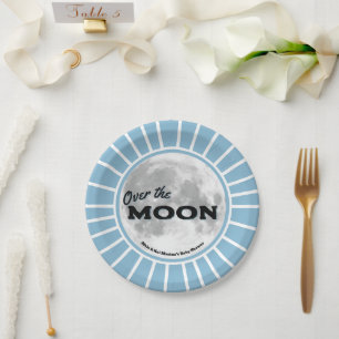 Over. the Moon Blue Baby Shower Custom  Paper Plates
