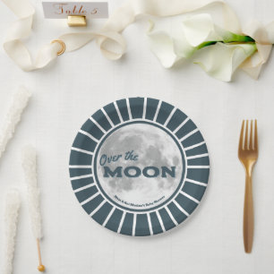 Over. the Moon Blue Baby Shower Custom  Paper Plates