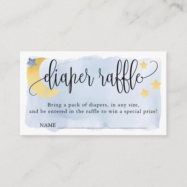 Over the Moon, Blue Baby Shower Diaper Raffle Enclosure Card (Front)