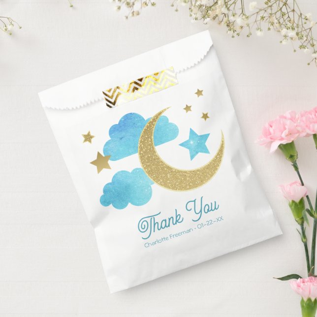 Over the Moon Blue Baby Shower Favor Bags (Sealed)