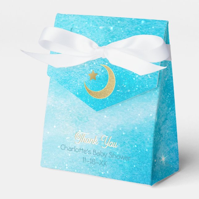 Over the Moon Blue Baby Shower Favor Box (Front Side)