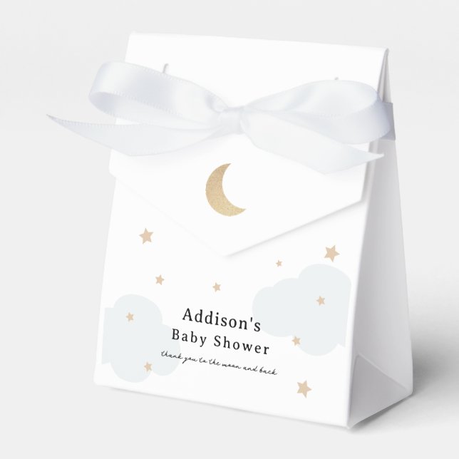 Over the Moon Blue Baby Shower Favor Boxes (Front Side)