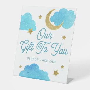 Over the Moon Blue Baby Shower Favor Sign