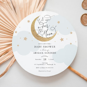 Over the Moon Blue Baby Shower Invitation