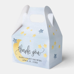 Over the Moon, Blue Baby Shower Moon Stars Favor Boxes
