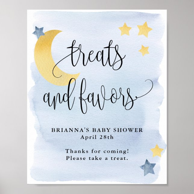 Over the Moon, Blue Baby Shower Treats and Favor Poster (Front)
