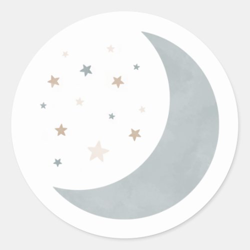 Over the Moon Blue Boy Baby Shower Classic Round Sticker