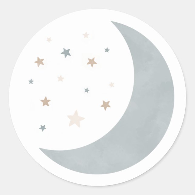Over the Moon Blue Boy Baby Shower Classic Round Sticker (Front)