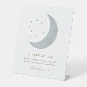 Over the Moon Blue Boy Baby Shower Diaper Raffle Pedestal Sign