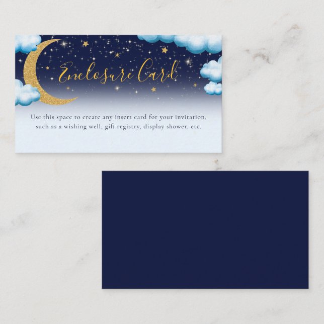 Over the Moon Blue Boy Baby Shower Enclosure Card (Front/Back)