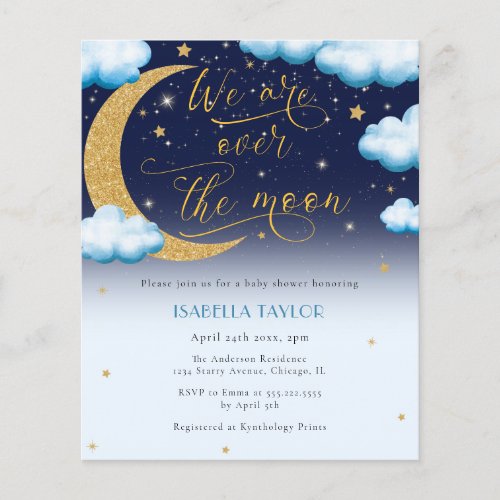 Over the Moon Blue Boy Baby Shower Flyer