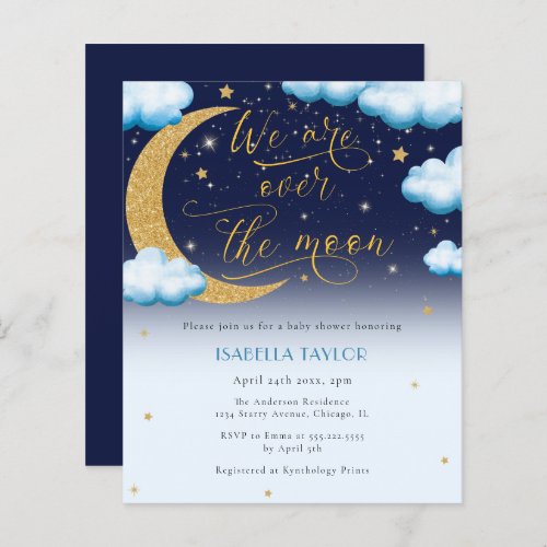 Over the Moon Blue Boy Baby Shower Invitation