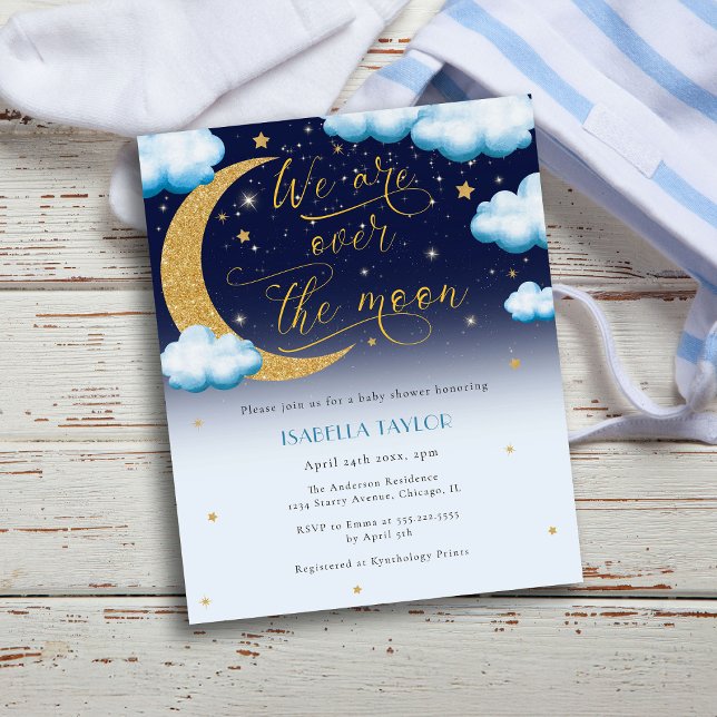 Over the Moon Blue Boy Baby Shower Invitation (Creator Uploaded)