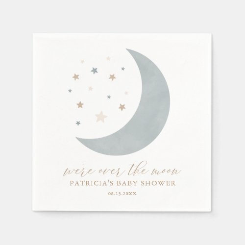 Over the Moon Blue Boy Baby Shower Napkins