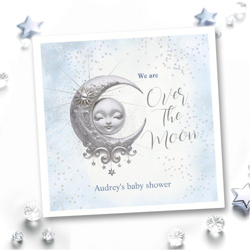 Over The Moon Blue Boy Baby Shower Napkins
