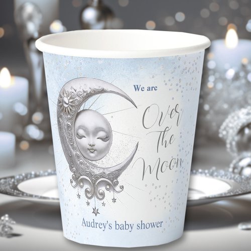 Over The Moon Blue Boy Baby Shower Paper Cups