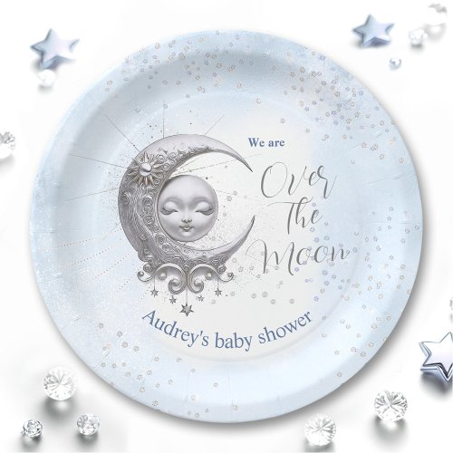 Over The Moon Blue Boy Baby Shower Paper Plates