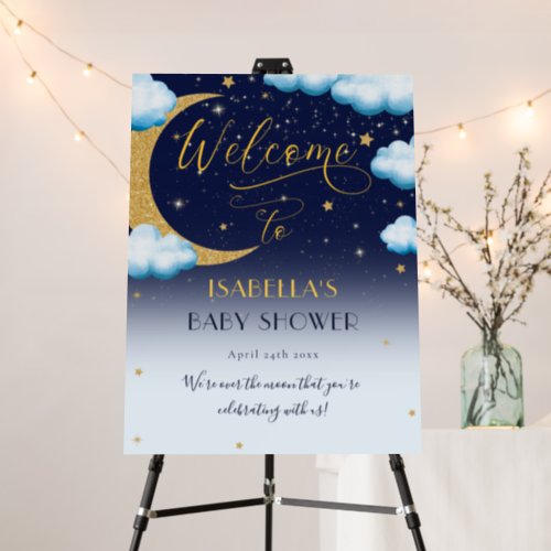 Over the Moon Blue Boy Baby Shower Welcome Foam Board