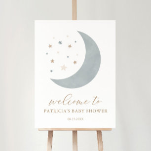 Over the Moon Blue Boy Baby Shower Welcome Sign