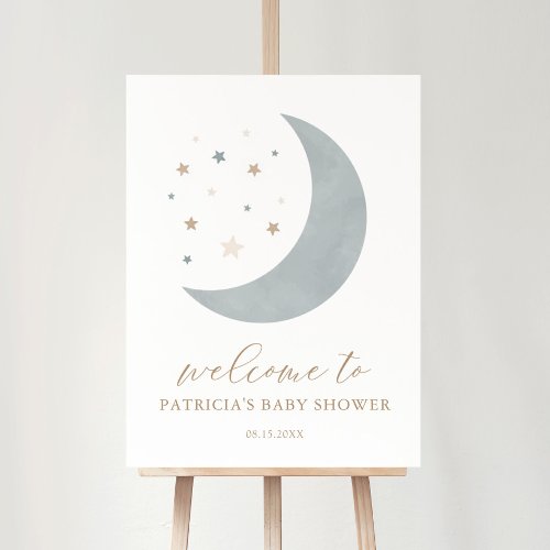 Over the Moon Blue Boy Baby Shower Welcome Sign