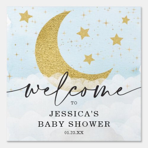 Over The Moon Blue Boy Baby Welcome Sign