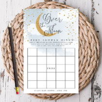 Over the Moon Blue & Gold Baby Paper Bingo Card