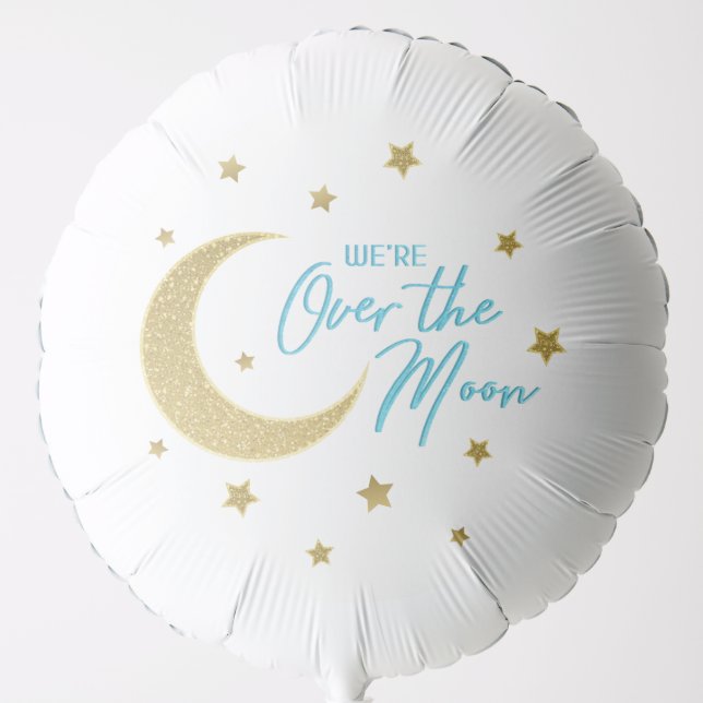 Over the Moon Blue & Gold Celestial Baby Shower Balloon (Front)
