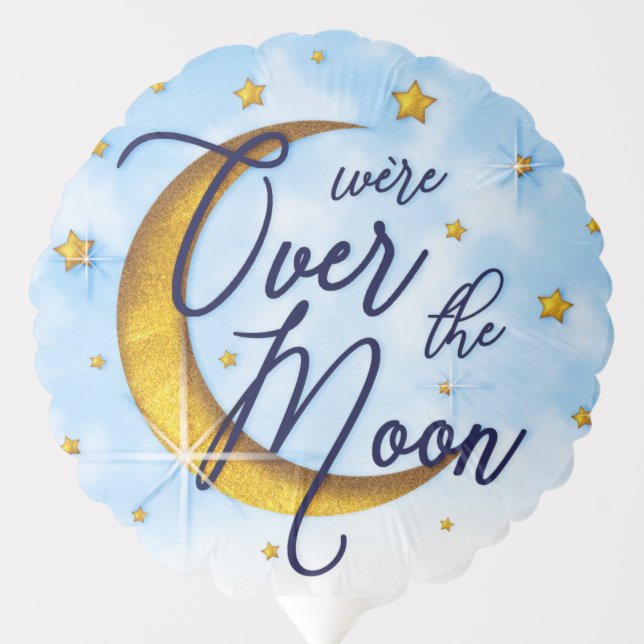 Over The Moon Blue Gold It's a Boy Baby Shower Balloon (Front)