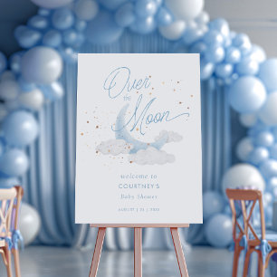 Over The Moon Blue Gold Stars Baby Shower Foam Board