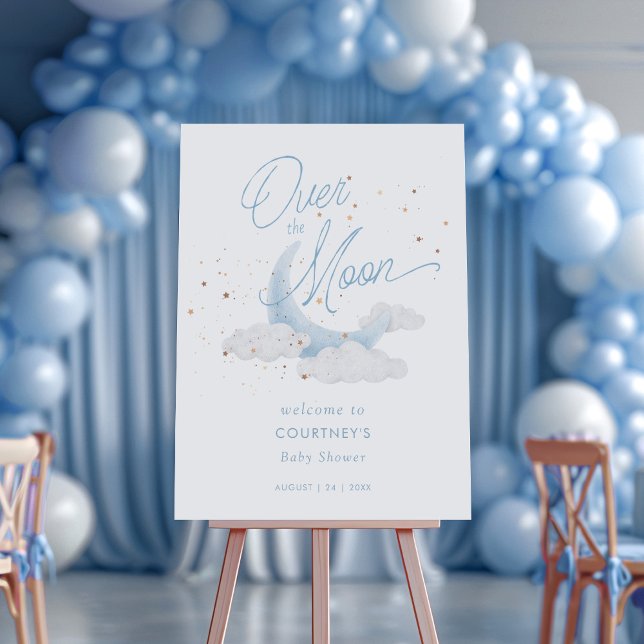 Over The Moon Blue Gold Stars Baby Shower Foam Board (Creator Uploaded)