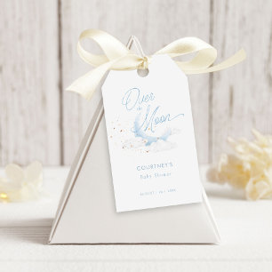 Over The Moon Blue Gold Stars Baby Shower Gift Tags