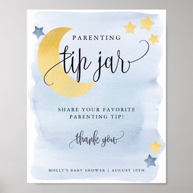 Over the Moon, Blue Parenting Tip Jar Display Poster (Front)
