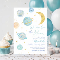 Over the Moon Blue Pastel Space Baby Shower Invitation