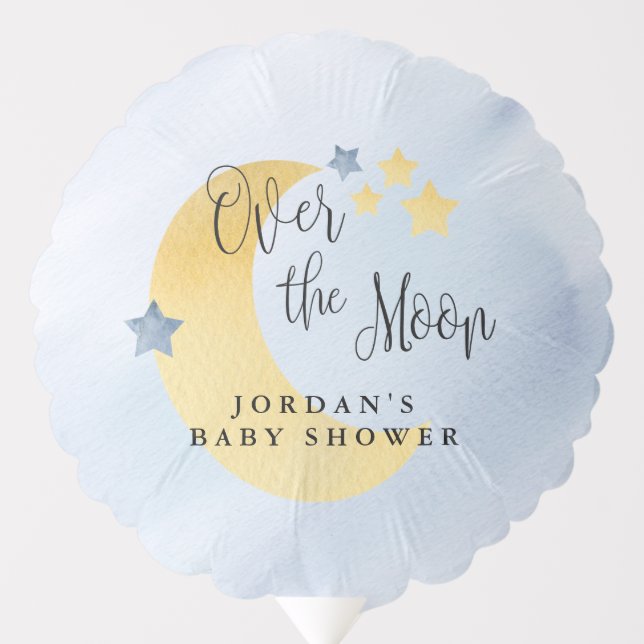 Over the Moon Blue Personalized Baby Shower Balloon (Front)