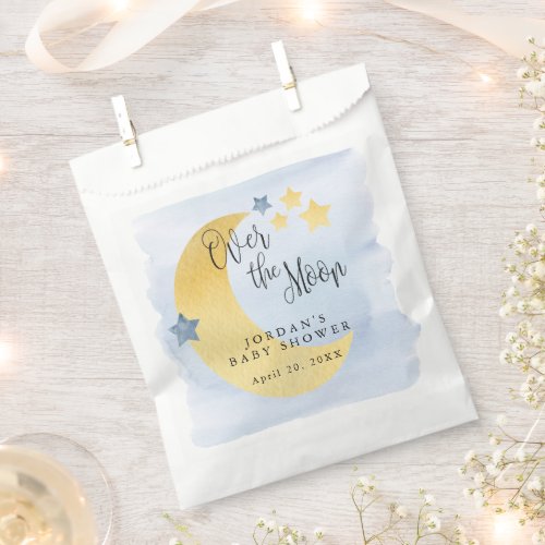 Over the Moon Blue Personalized Baby Shower Favor Bag