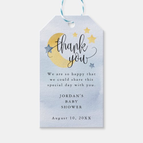 Over the Moon Blue Personalized Baby Shower Favor Gift Tags