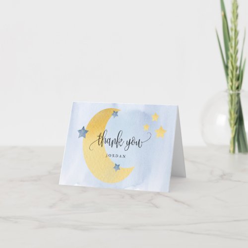 Over the Moon Blue Personalized Baby Shower  Thank You Card