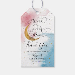 Over The Moon Blue Pink Gold Twins Baby Shower Gift Tags
