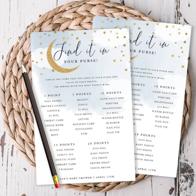 Over the Moon Blue Purse Scavenger Hunt Game Card Flyer (Creator Uploaded)