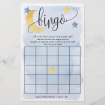 Over The Moon, Blue Stars Bingo Paper Game Card