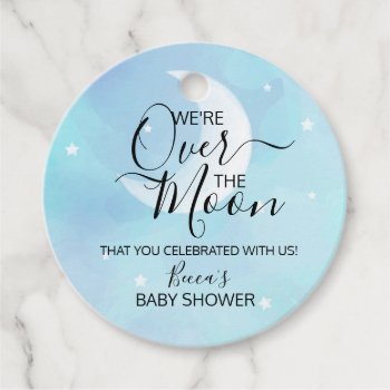 Over The Moon Blue Thank You Baby Shower Favor Tags by prettypicture at Zazzle