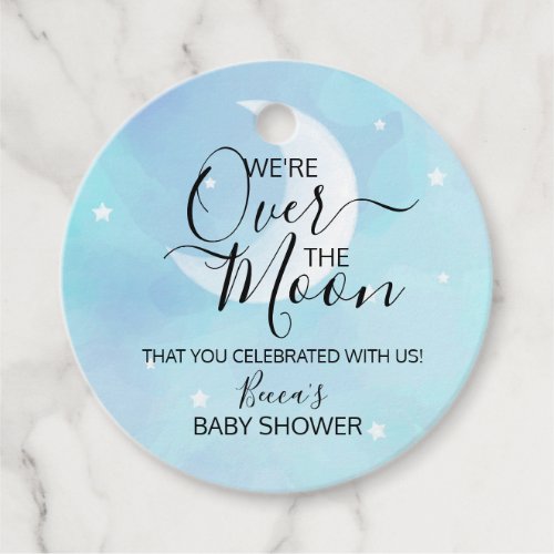 Over The Moon Blue Thank You Baby Shower Favor Tags
