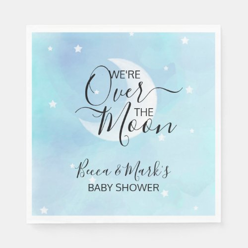 Over The Moon Blue Thank You Baby Shower Napkins