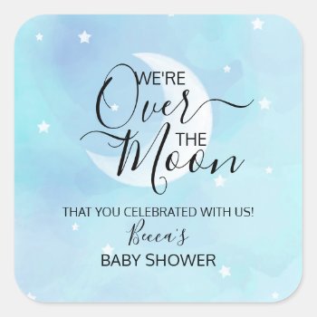 Over The Moon Blue Thank You Baby Shower Square Sticker by prettypicture at Zazzle