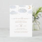 Over the Moon Blue Watercolor Baby Shower Invitation (Standing Front)